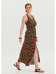 V Neck Slit Green Floral Dress 4643